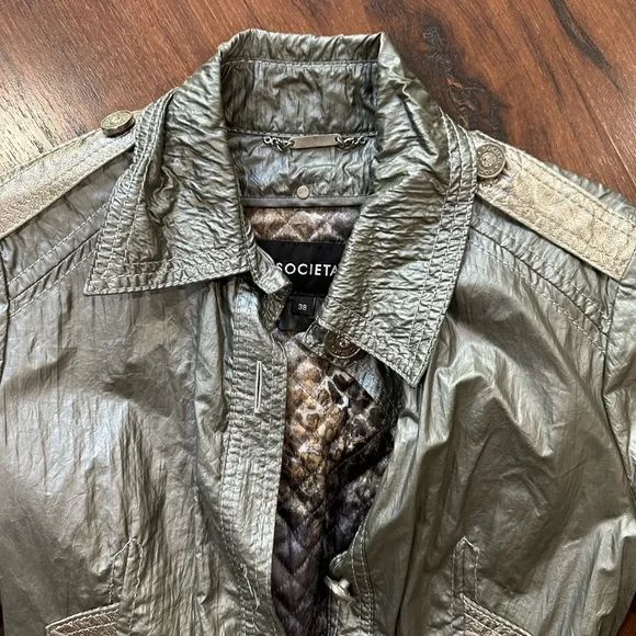 Societa Rare Vintage Women’s Metallic Coat with Leather Garn. Size 38, Italy Y2K - Picture 13 of 14